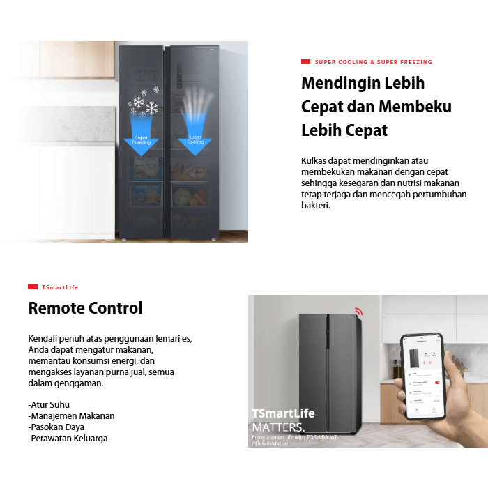 Toshiba Kulkas Side By Side PureBio Inverter 555 L - GR-RS696-WE | GRRS696WE